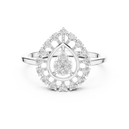 0.23ctw Round Diamond Cluster Vintage Lace Statement Ring - Solid Gold