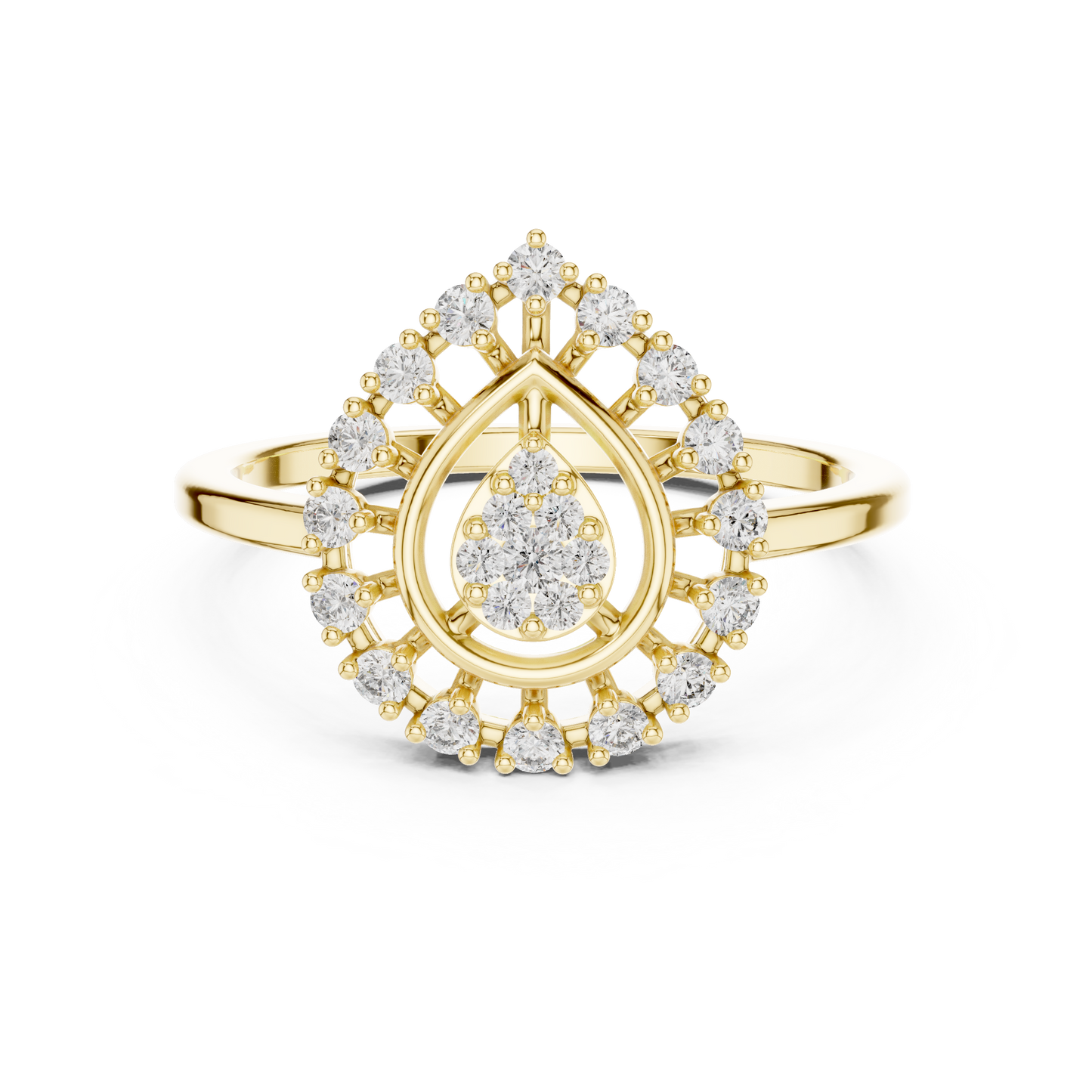 0.23ctw Round Diamond Cluster Vintage Lace Statement Ring - Solid Gold