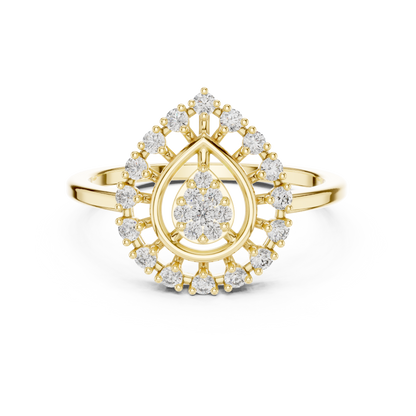 0.23ctw Round Diamond Cluster Vintage Lace Statement Ring - Solid Gold
