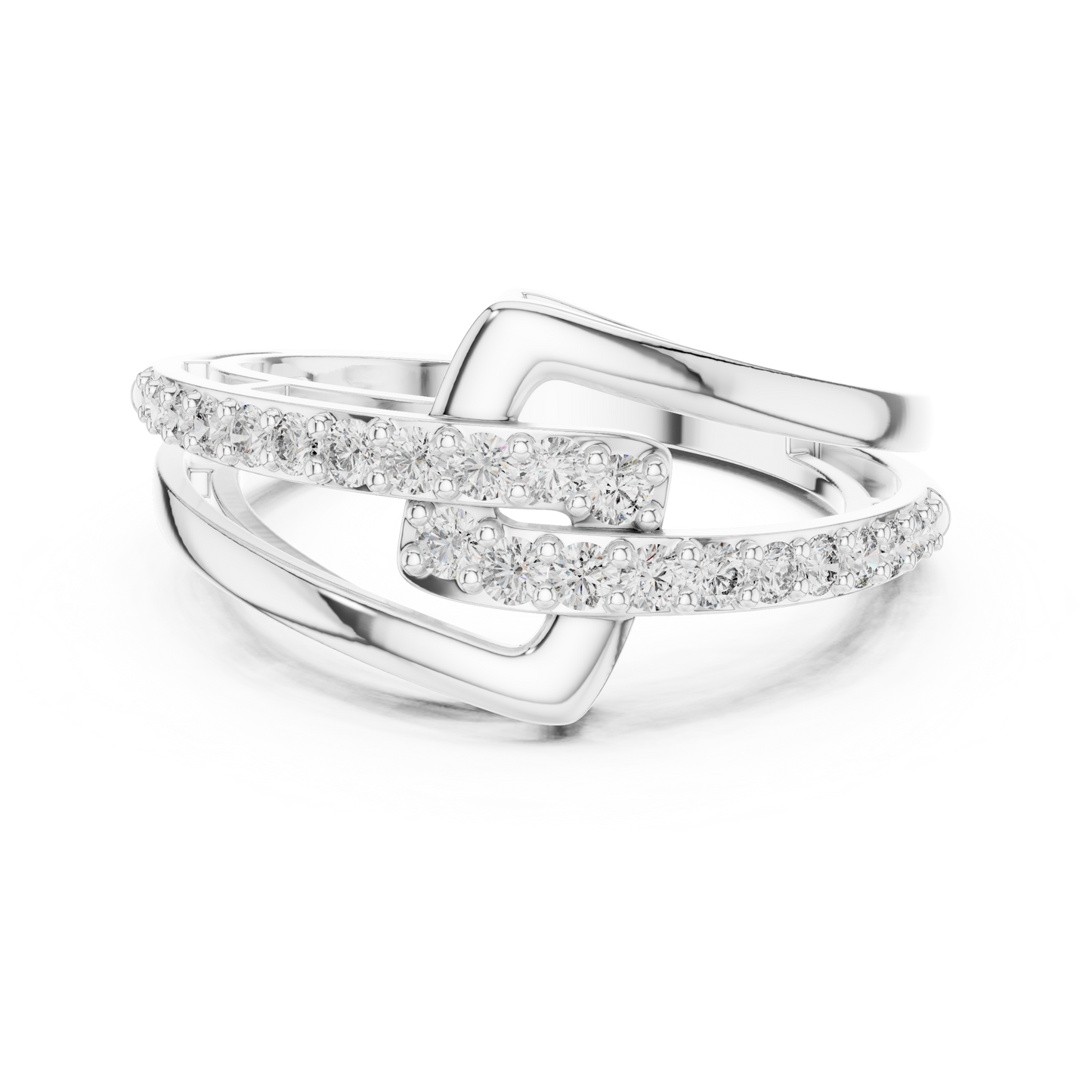 Modern Interlocking Geometric Diamond Ring in White Gold- 0.34CTW