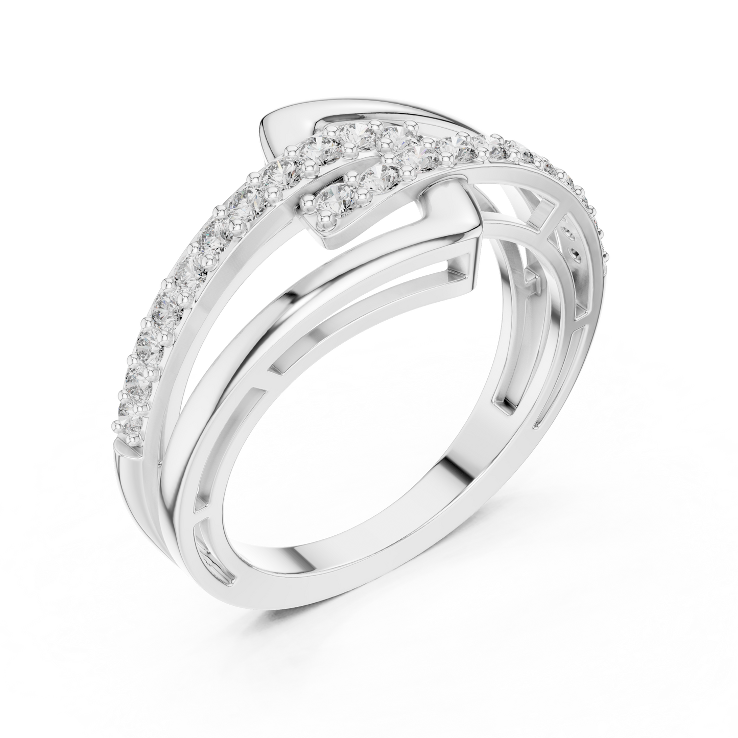 Modern Interlocking Geometric Diamond Ring in White Gold- 0.34CTW