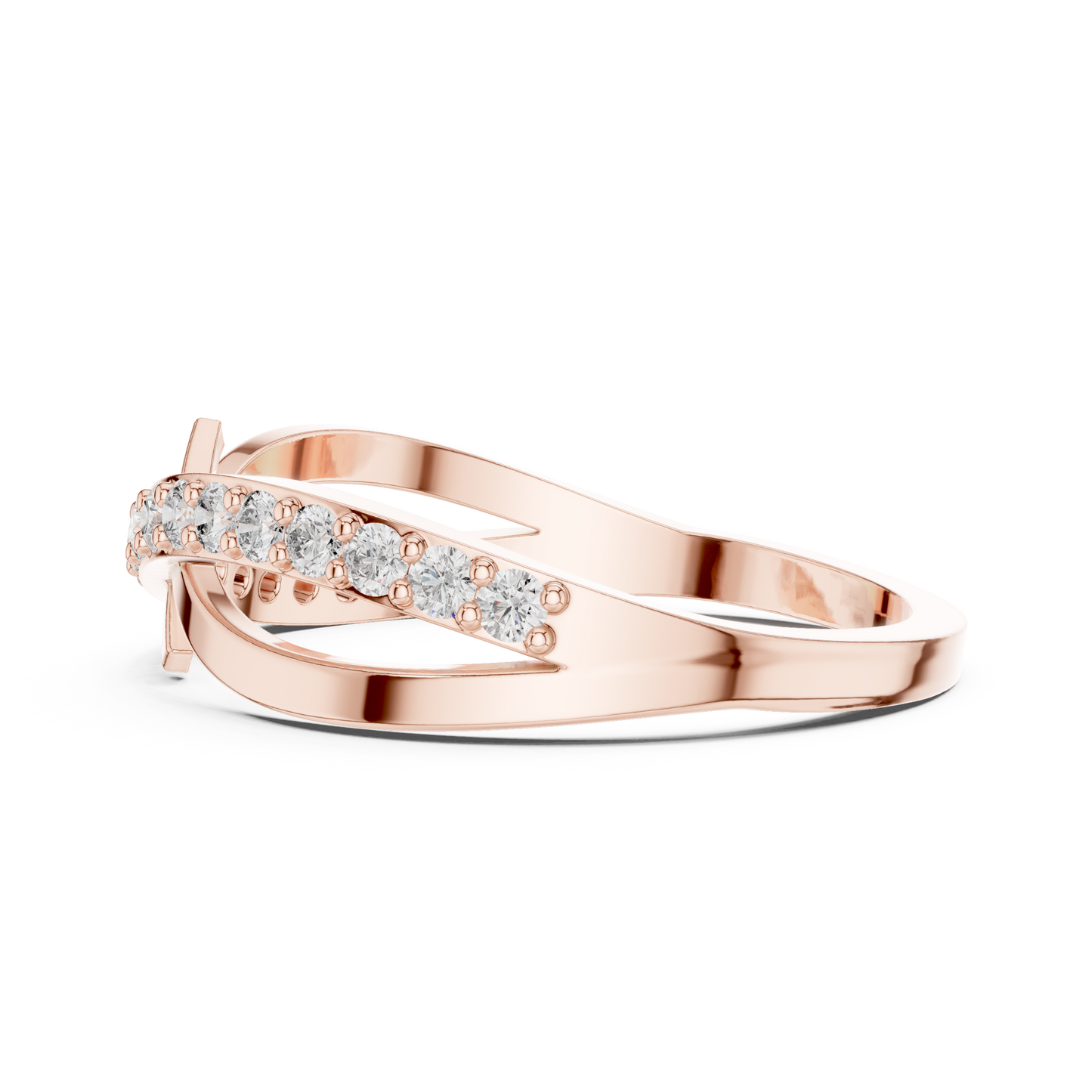 Yellow Gold Diamond Infinity Cross Ring- Round-Cut 0.27CTW