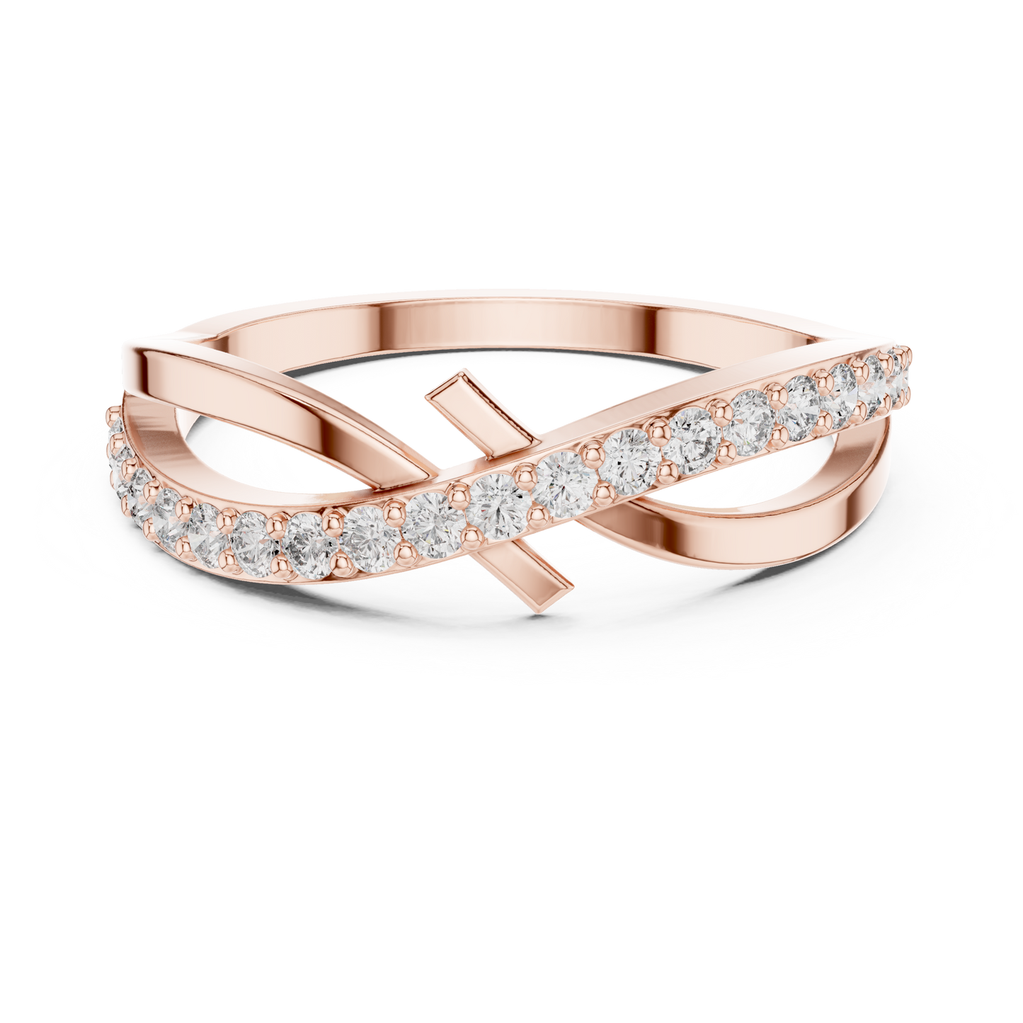 Yellow Gold Diamond Infinity Cross Ring- Round-Cut 0.27CTW