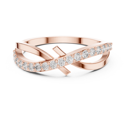 Yellow Gold Diamond Infinity Cross Ring- Round-Cut 0.27CTW