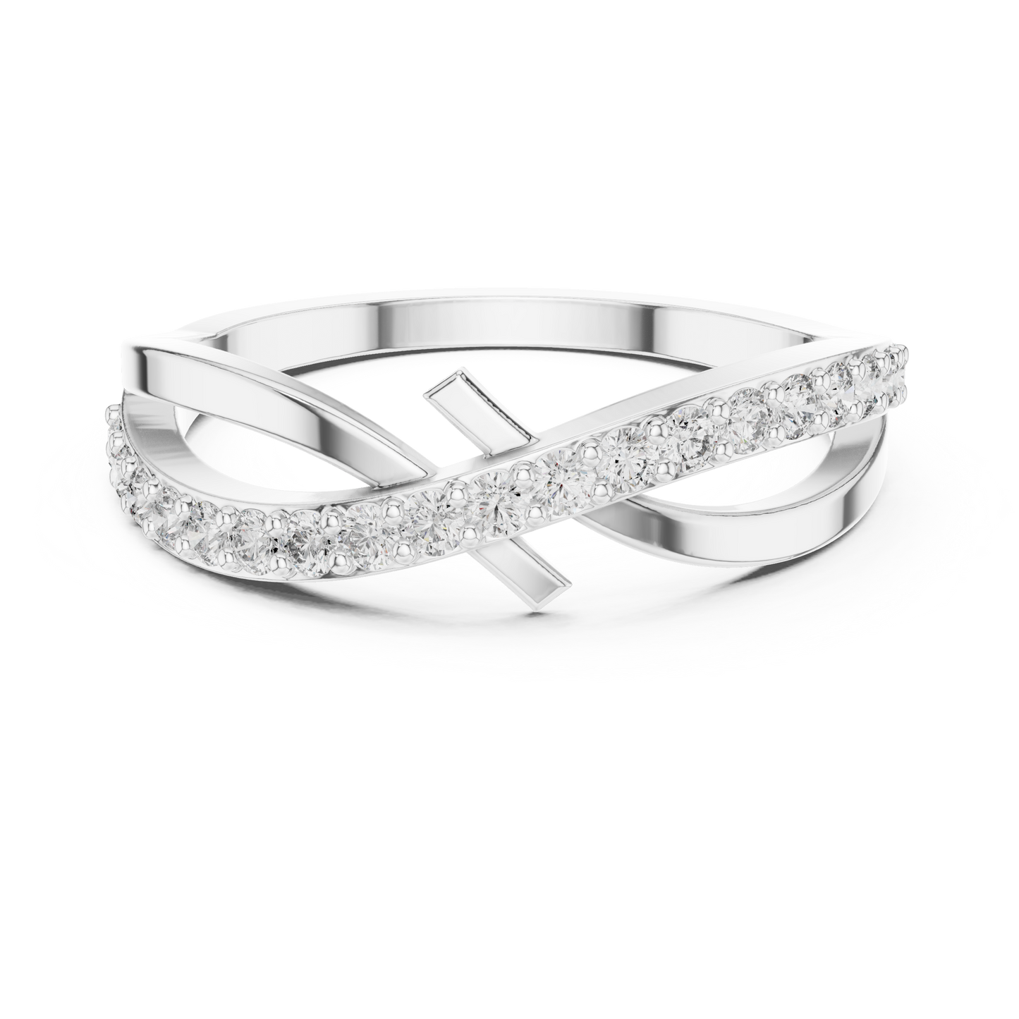 Yellow Gold Diamond Infinity Cross Ring- Round-Cut 0.27CTW