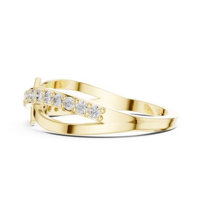 Yellow Gold Diamond Infinity Cross Ring- Round-Cut 0.27CTW