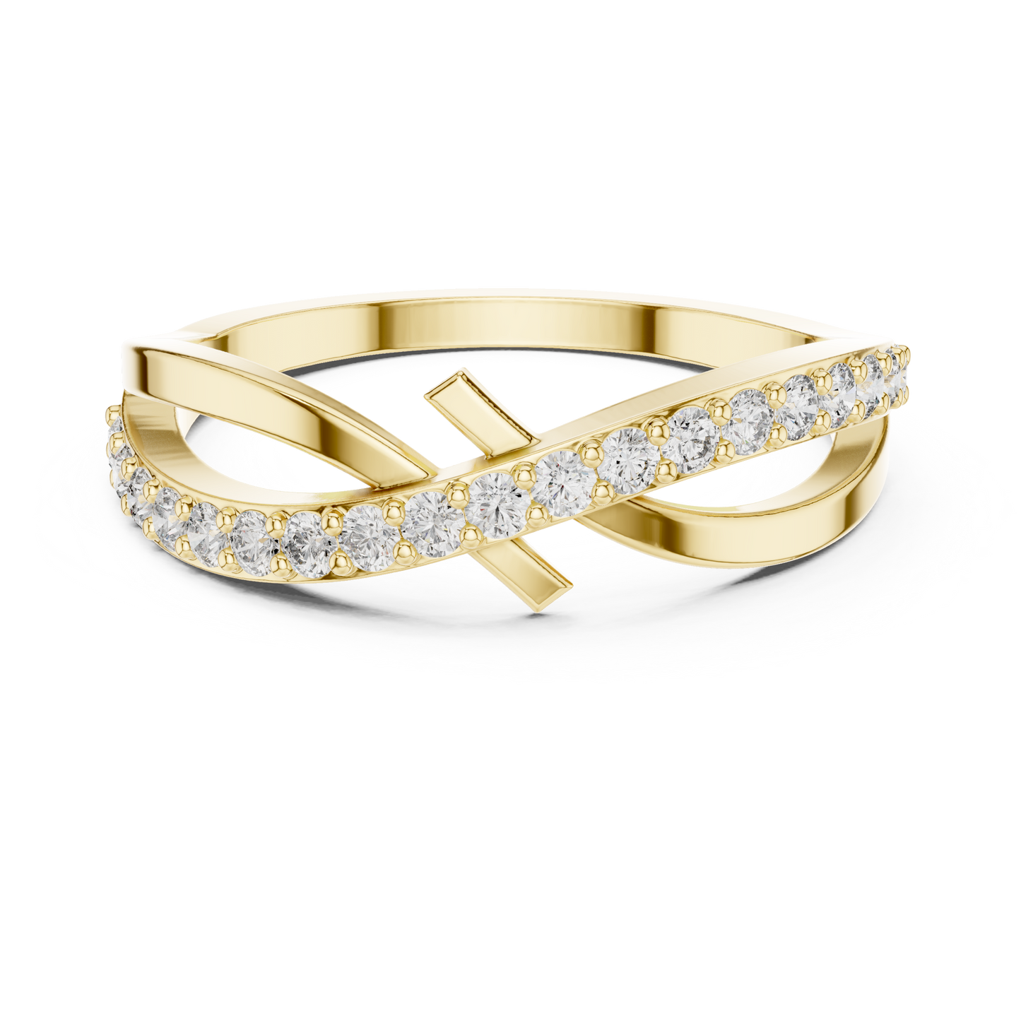 Yellow Gold Diamond Infinity Cross Ring- Round-Cut 0.27CTW