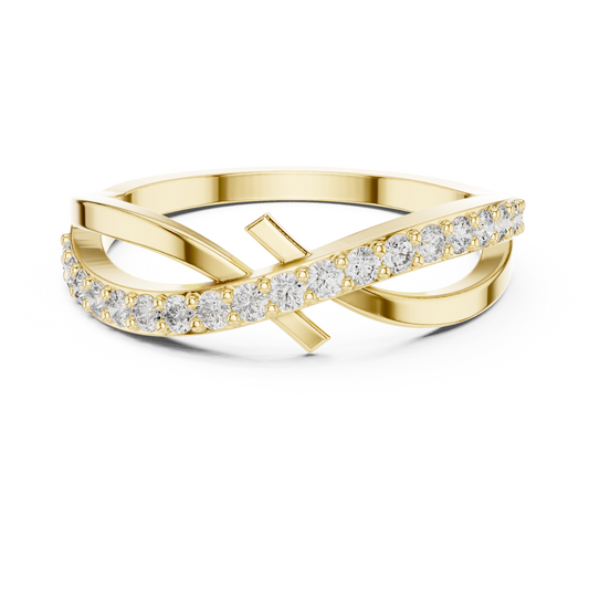 Yellow Gold Diamond Infinity Cross Ring- Round-Cut 0.27CTW