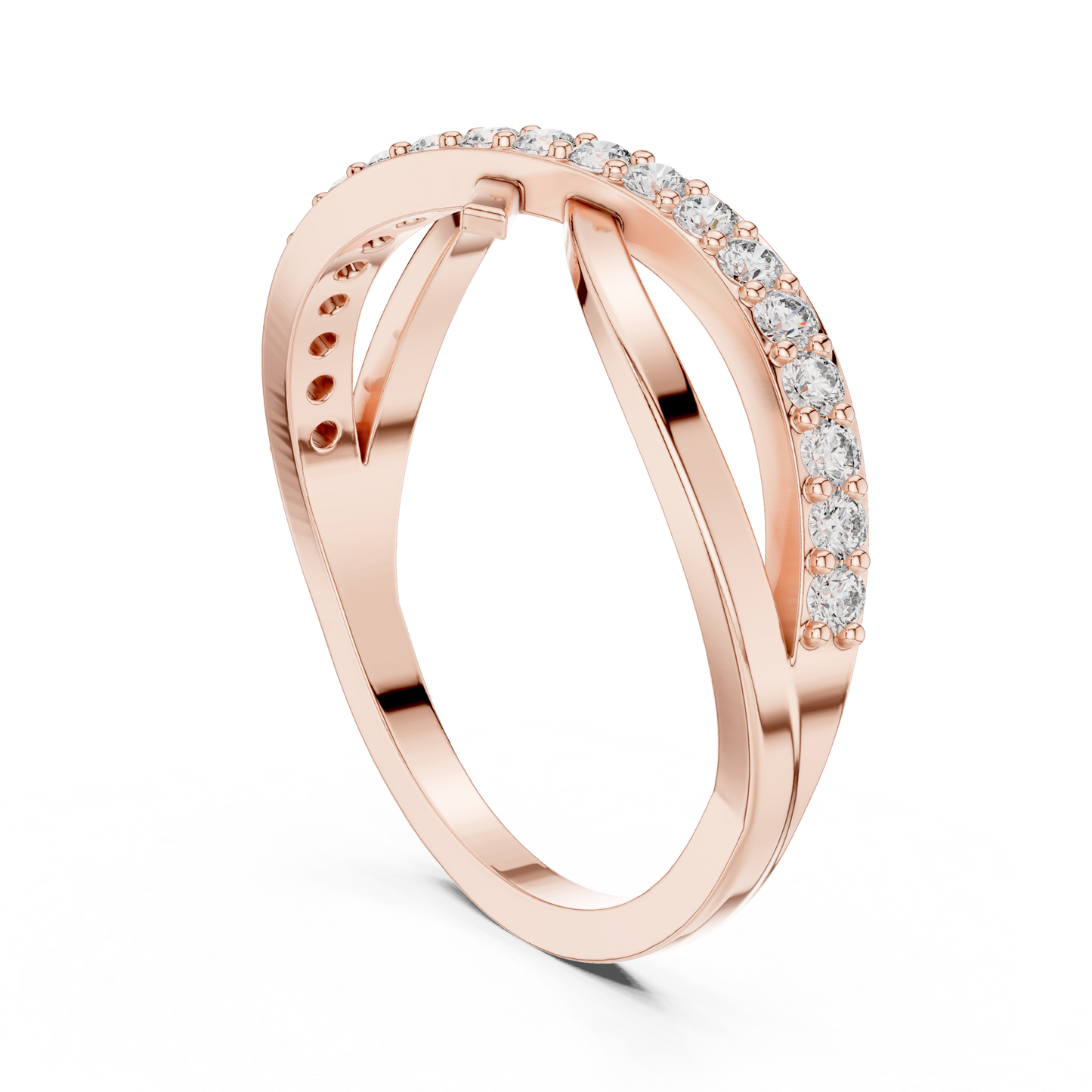 Yellow Gold Diamond Infinity Cross Ring- Round-Cut 0.27CTW
