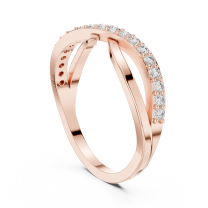 Yellow Gold Diamond Infinity Cross Ring- Round-Cut 0.27CTW