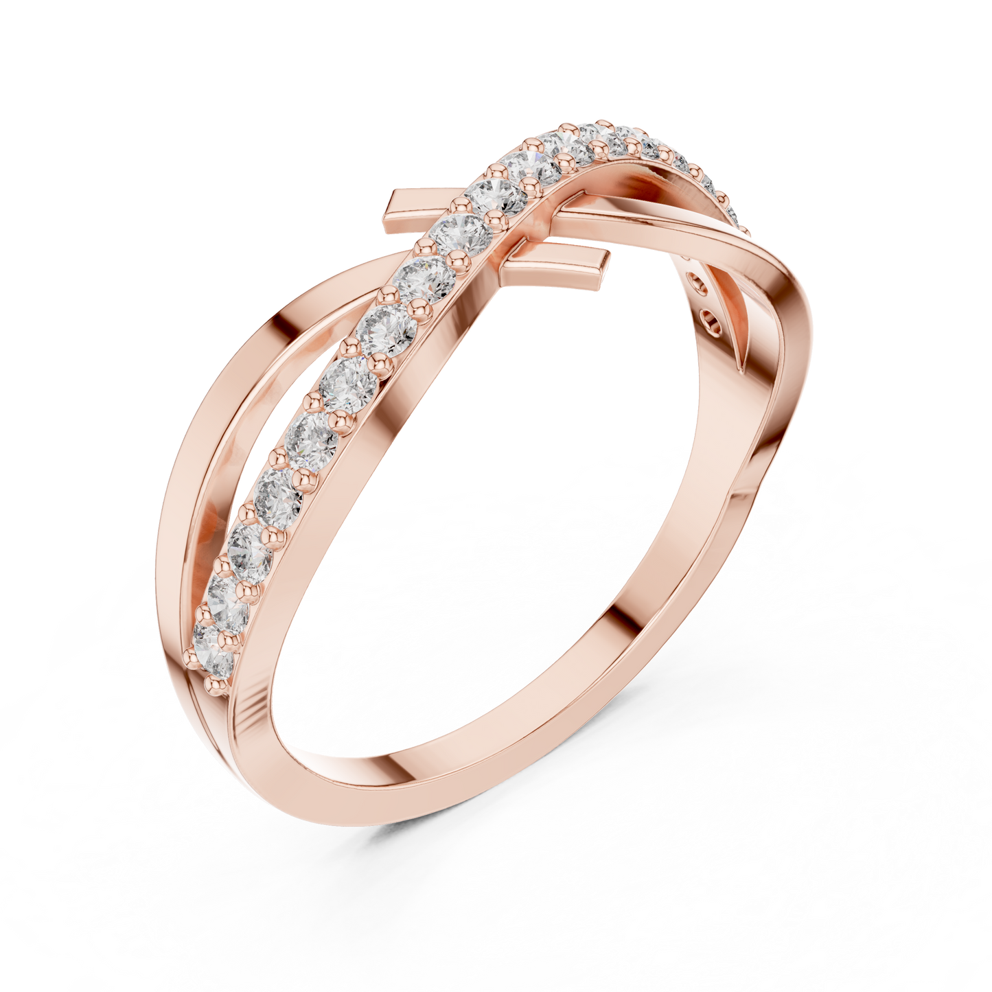 Yellow Gold Diamond Infinity Cross Ring- Round-Cut 0.27CTW