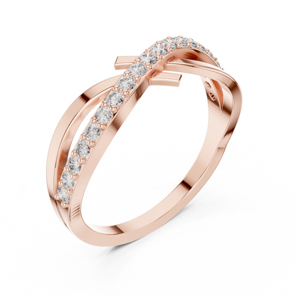 Yellow Gold Diamond Infinity Cross Ring- Round-Cut 0.27CTW