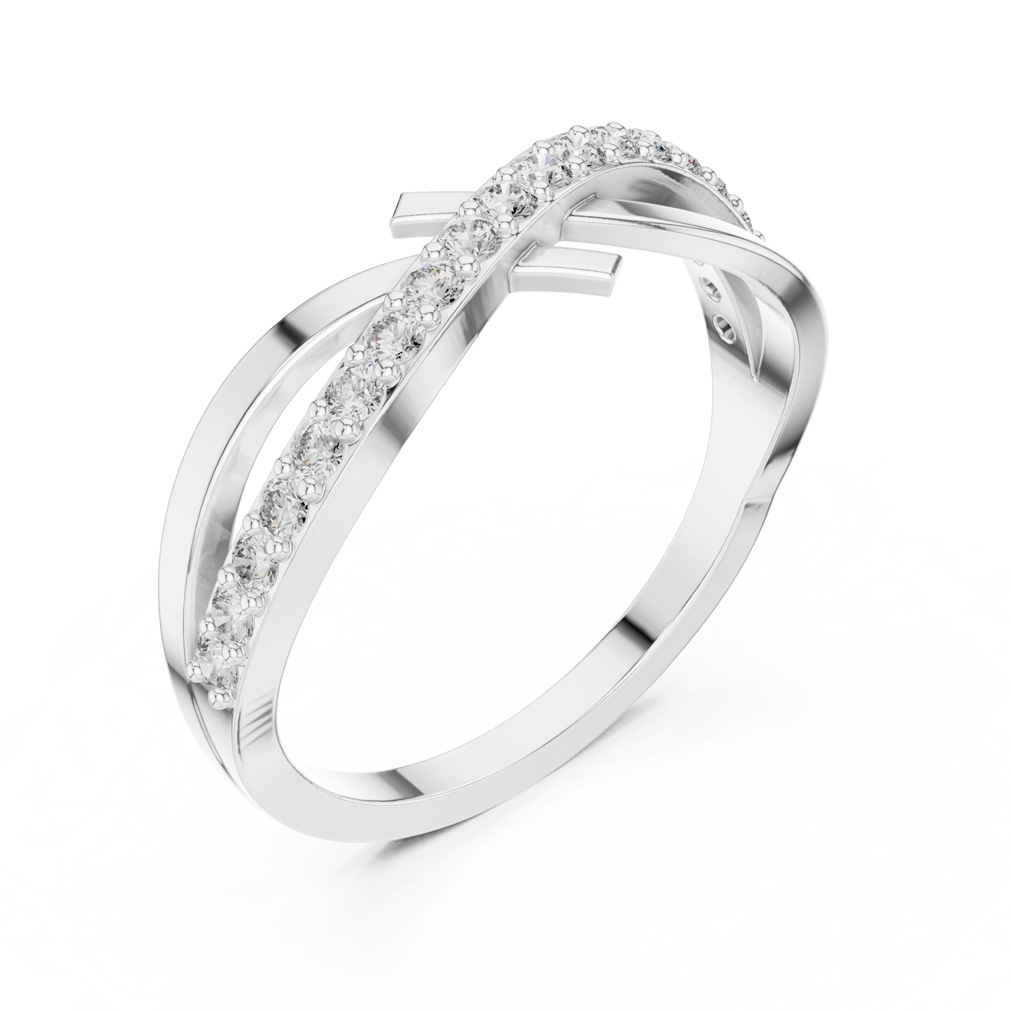 Yellow Gold Diamond Infinity Cross Ring- Round-Cut 0.27CTW