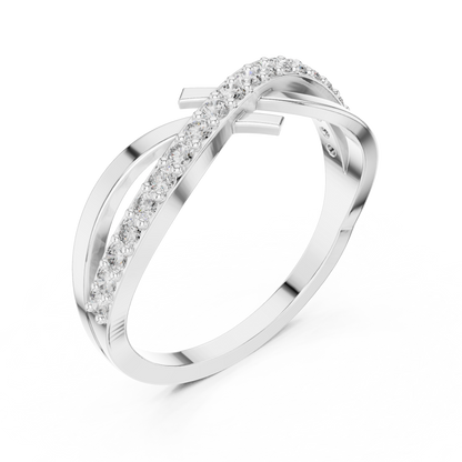 Yellow Gold Diamond Infinity Cross Ring- Round-Cut 0.27CTW