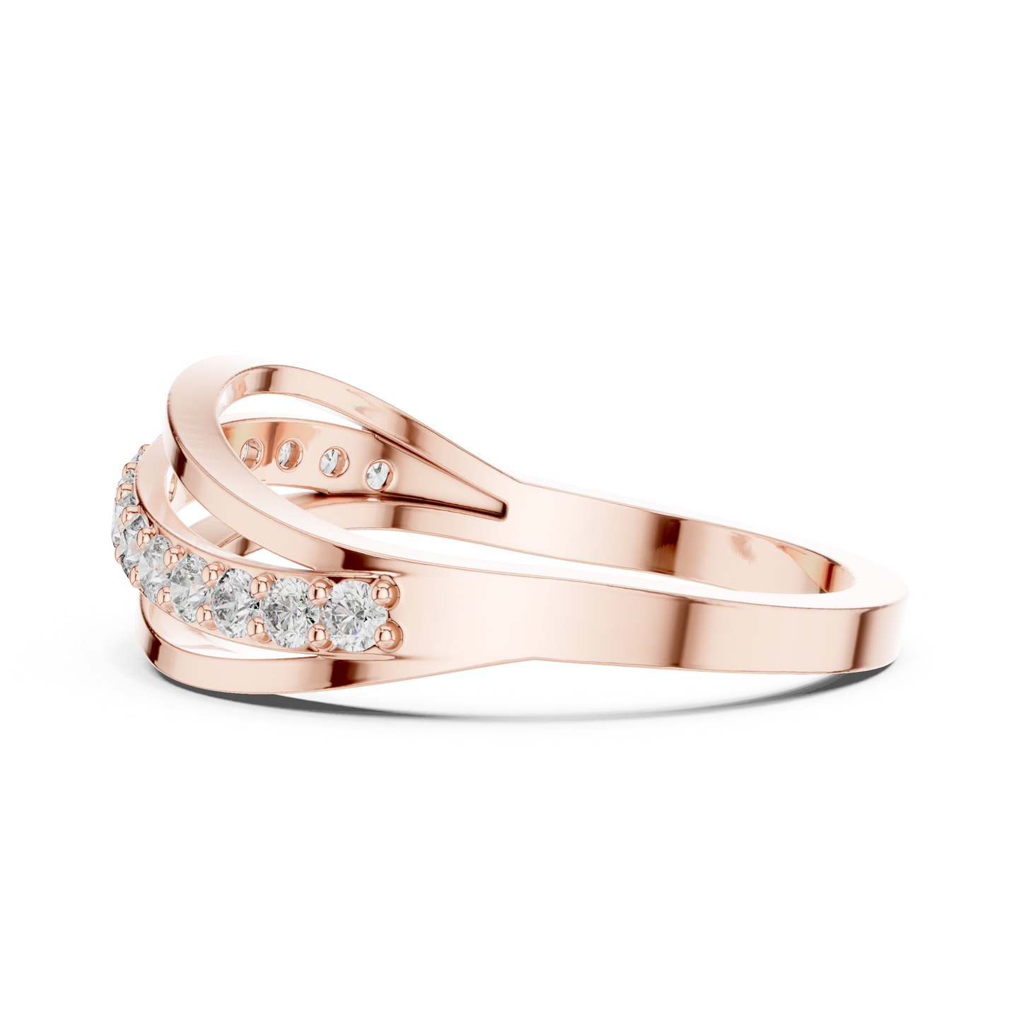 Triple Row Wave Diamond Ring in Yellow Gold : 0.23CTW Round-Cut