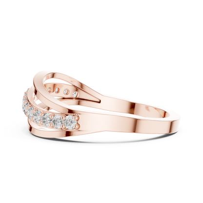 Triple Row Wave Diamond Ring in Yellow Gold : 0.23CTW Round-Cut