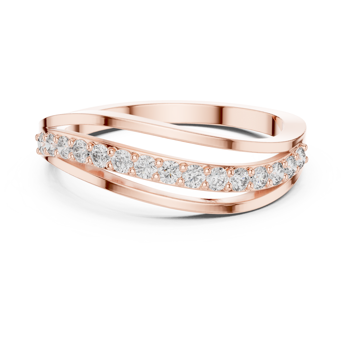 Triple Row Wave Diamond Ring in Yellow Gold : 0.23CTW Round-Cut