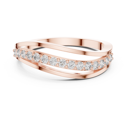 Triple Row Wave Diamond Ring in Yellow Gold : 0.23CTW Round-Cut