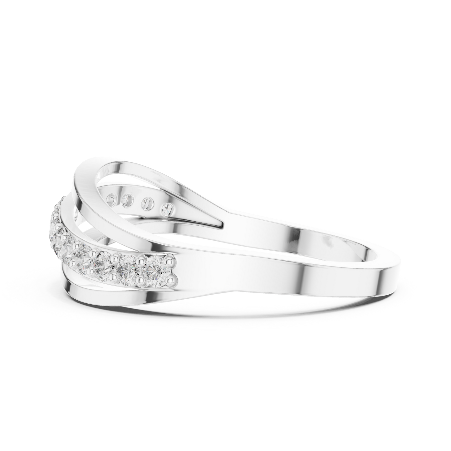 Triple Row Wave Diamond Ring in Yellow Gold : 0.23CTW Round-Cut