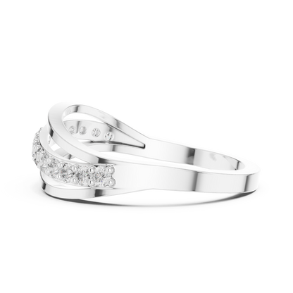 Triple Row Wave Diamond Ring in Yellow Gold : 0.23CTW Round-Cut