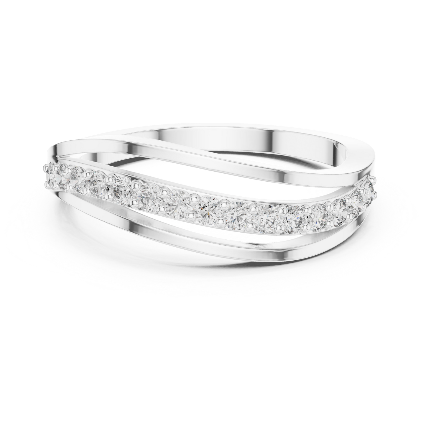 Triple Row Wave Diamond Ring in Yellow Gold : 0.23CTW Round-Cut