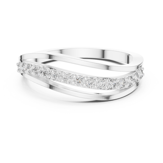 Triple Row Wave Diamond Ring in Yellow Gold : 0.23CTW Round-Cut