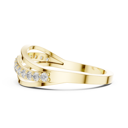 Triple Row Wave Diamond Ring in Yellow Gold : 0.23CTW Round-Cut