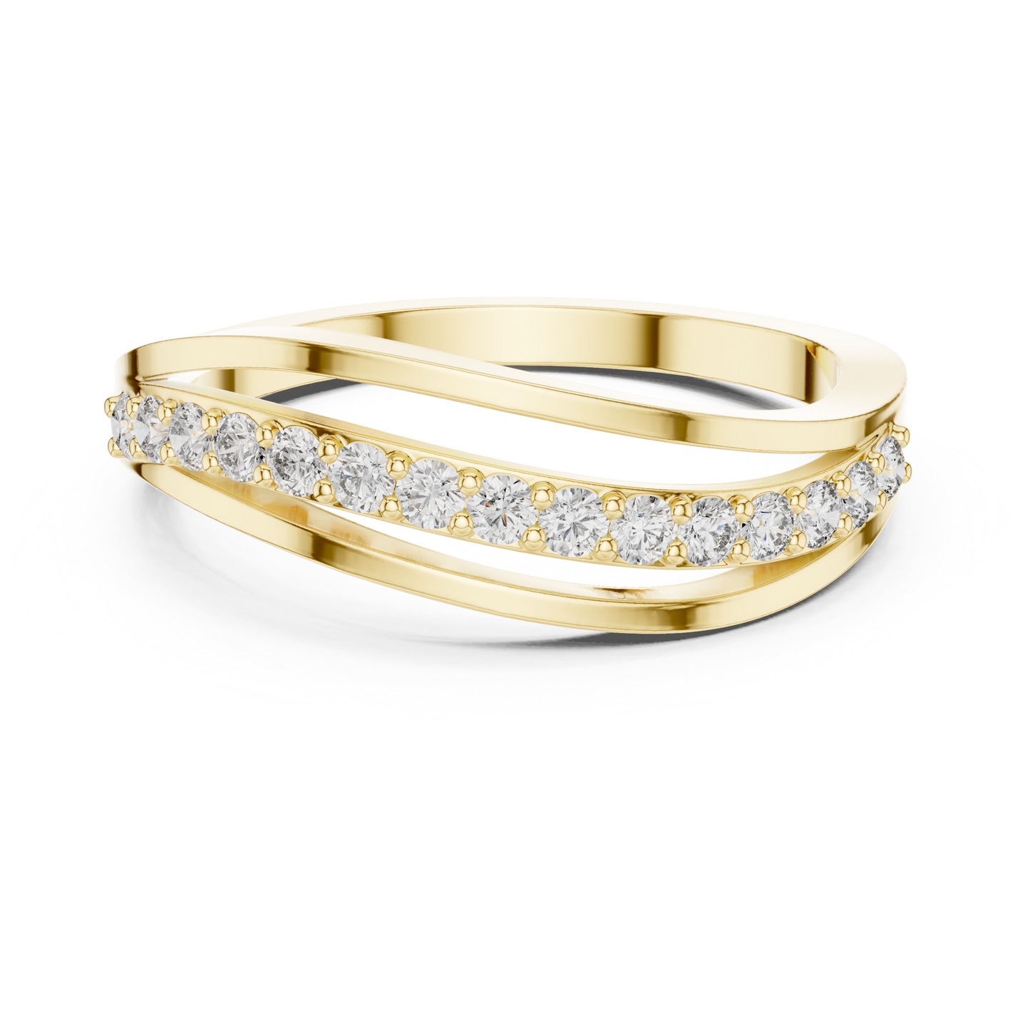 Triple Row Wave Diamond Ring in Yellow Gold : 0.23CTW Round-Cut