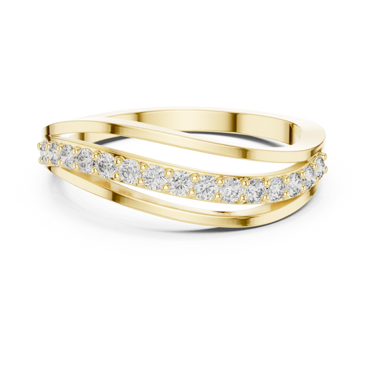 Triple Row Wave Diamond Ring in Yellow Gold : 0.23CTW Round-Cut