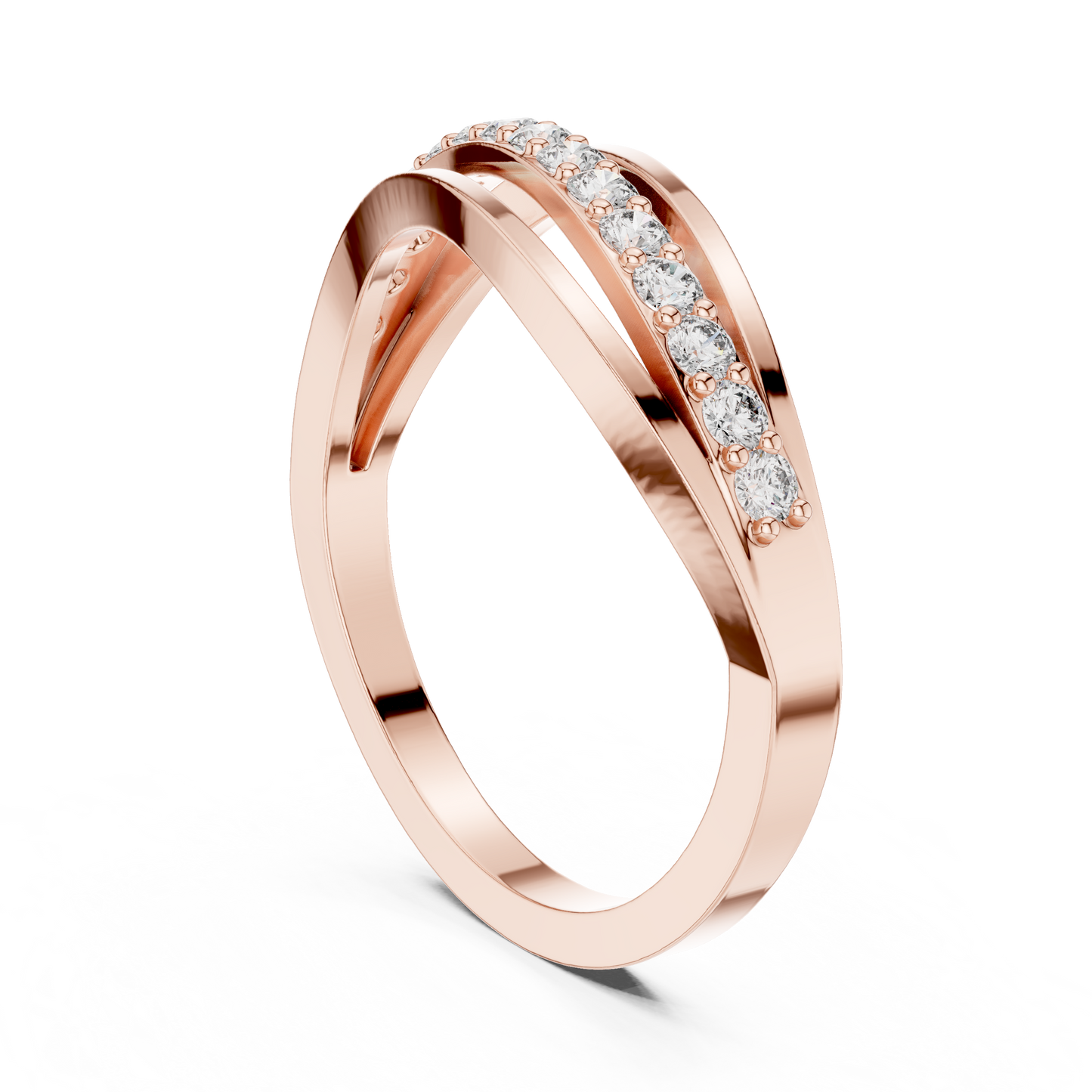 Triple Row Wave Diamond Ring in Yellow Gold : 0.23CTW Round-Cut