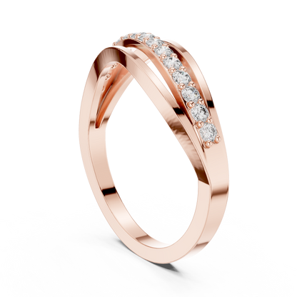 Triple Row Wave Diamond Ring in Yellow Gold : 0.23CTW Round-Cut