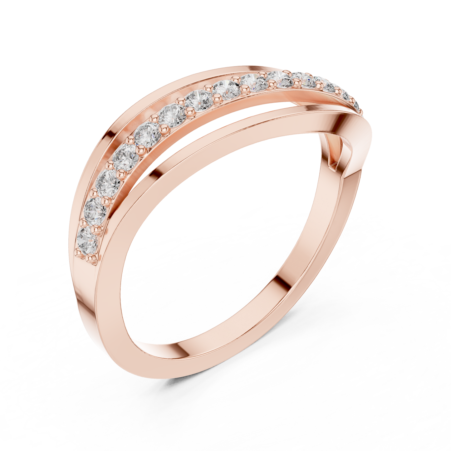 Triple Row Wave Diamond Ring in Yellow Gold : 0.23CTW Round-Cut