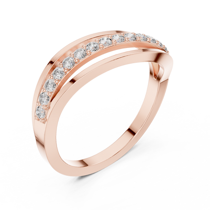 Triple Row Wave Diamond Ring in Yellow Gold : 0.23CTW Round-Cut