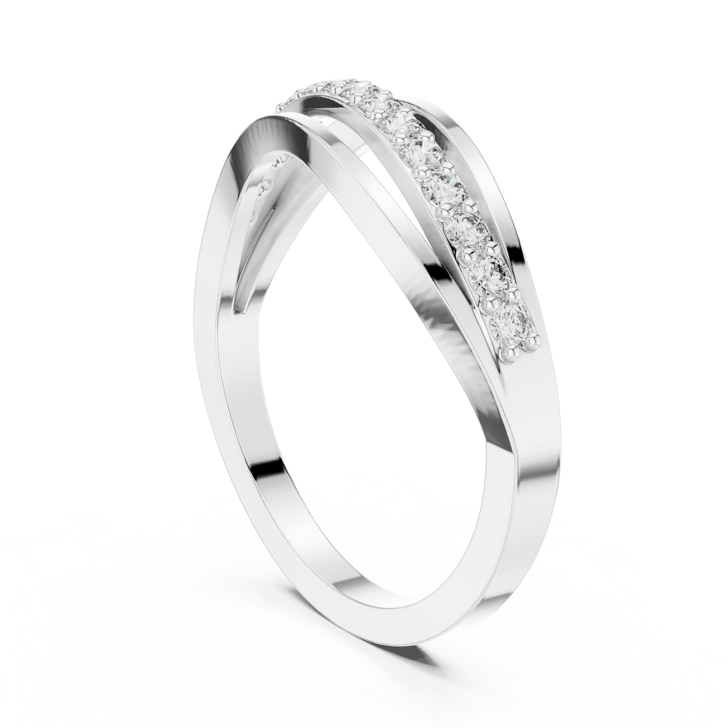 Triple Row Wave Diamond Ring in Yellow Gold : 0.23CTW Round-Cut