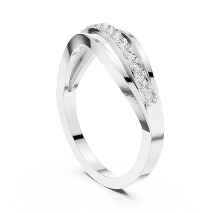 Triple Row Wave Diamond Ring in Yellow Gold : 0.23CTW Round-Cut