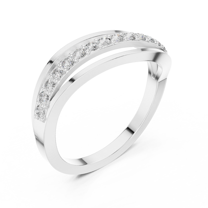 Triple Row Wave Diamond Ring in Yellow Gold : 0.23CTW Round-Cut