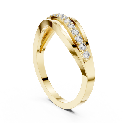 Triple Row Wave Diamond Ring in Yellow Gold : 0.23CTW Round-Cut