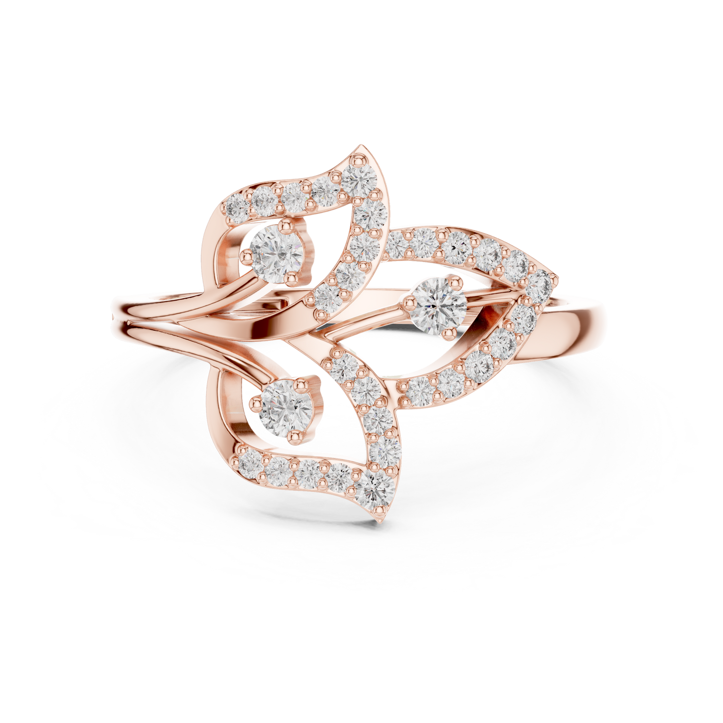 Yellow Gold Diamond Leaf Cluster Ring : 0.26CTW Round brilliant