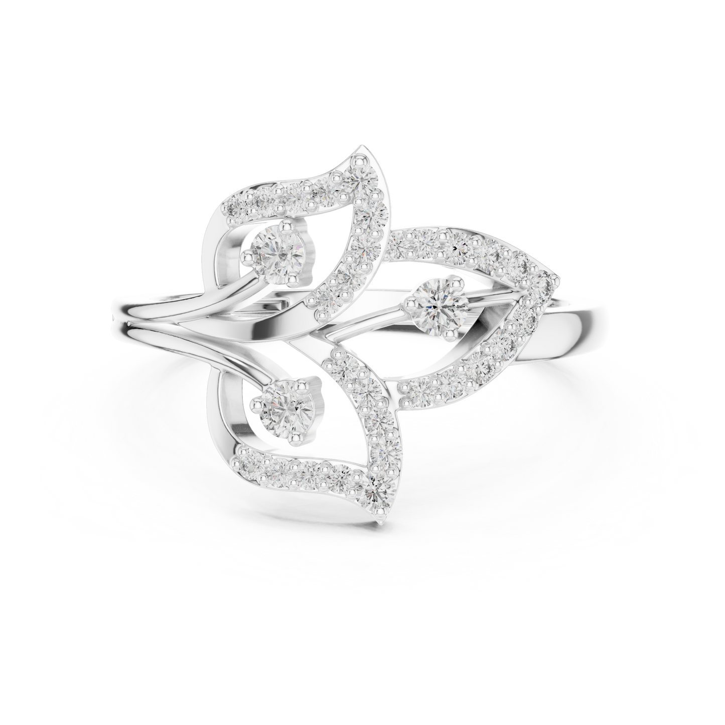 Yellow Gold Diamond Leaf Cluster Ring : 0.26CTW Round brilliant