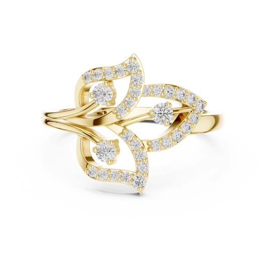 Yellow Gold Diamond Leaf Cluster Ring : 0.26CTW Round brilliant