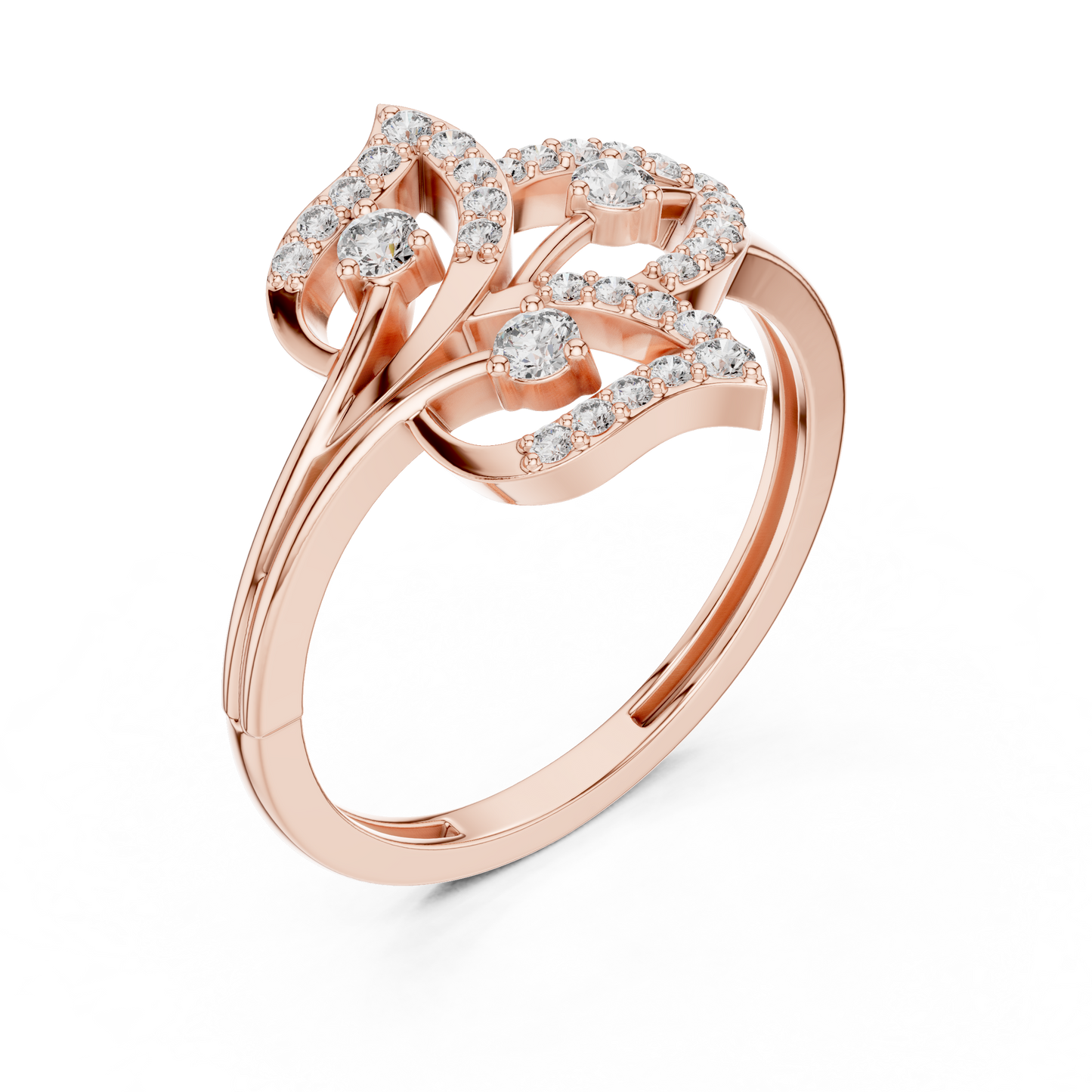 Yellow Gold Diamond Leaf Cluster Ring : 0.26CTW Round brilliant