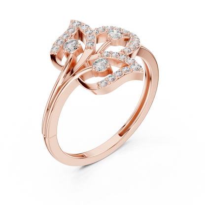 Yellow Gold Diamond Leaf Cluster Ring : 0.26CTW Round brilliant