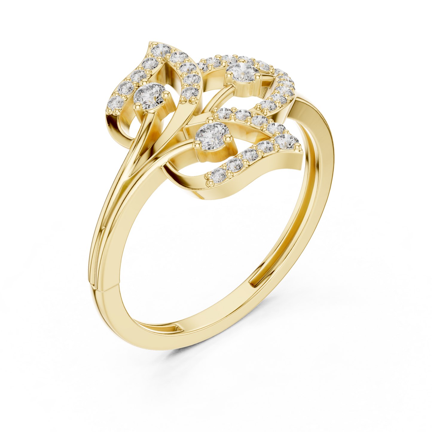 Yellow Gold Diamond Leaf Cluster Ring : 0.26CTW Round brilliant