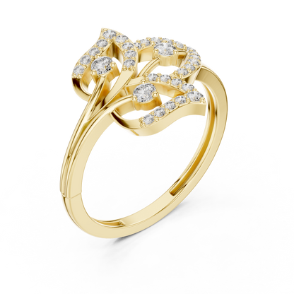 Yellow Gold Diamond Leaf Cluster Ring : 0.26CTW Round brilliant