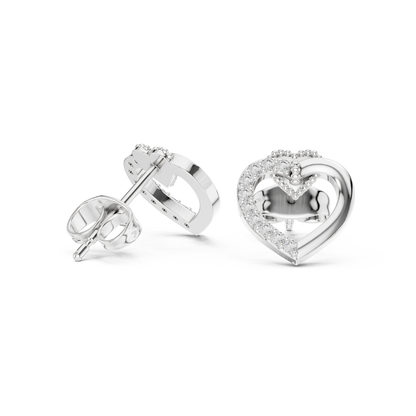 Yellow Gold Half-Pave Diamond Open Heart Stud Earrings - 0.12ctw