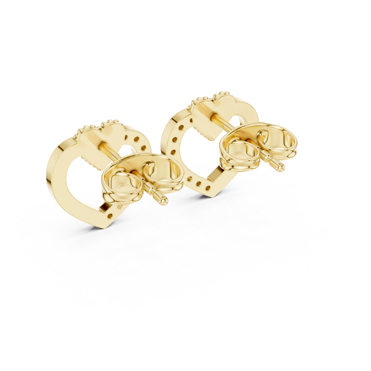 Yellow Gold Half-Pave Diamond Open Heart Stud Earrings - 0.12ctw