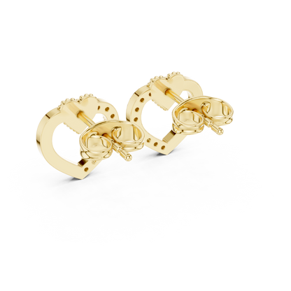 Yellow Gold Half-Pave Diamond Open Heart Stud Earrings - 0.12ctw