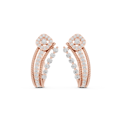 0.46CTW Diamond Halo Square & Multi-Band Rope J-Hoop Earrings in Yellow Gold