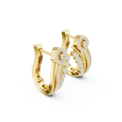 0.46CTW Diamond Halo Square & Multi-Band Rope J-Hoop Earrings in Yellow Gold