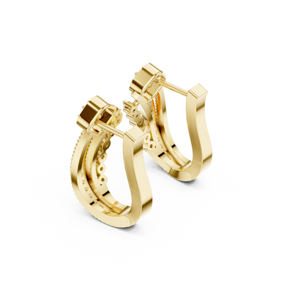 0.46CTW Diamond Halo Square & Multi-Band Rope J-Hoop Earrings in Yellow Gold